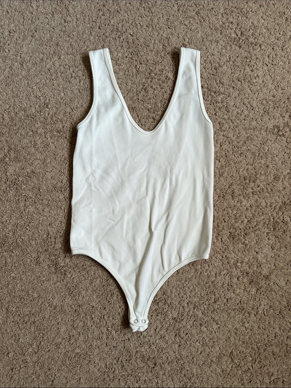 Cream Ribbed One-Piece Bodysuit - Scoop Neck